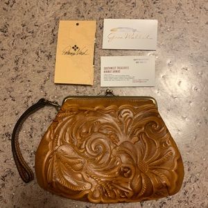 Brown leather clutch/wristlet by Patricia Nash
